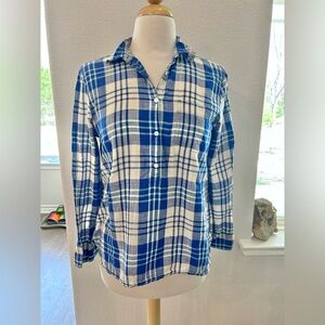 J crew Blue and White Plaid pop over half button cotton Shirt medium petite